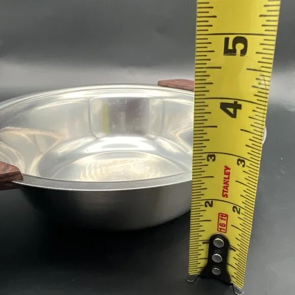 MCM 18/8 Stainless Serving Bowl with Lid Teak Handles Made In Denmark 8.5” - Picture 5 of 14